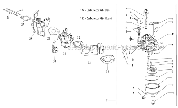 Carburetor Assembly Diagram and Parts List for 31AS63EE701 2012 Yard Man Snow Blower